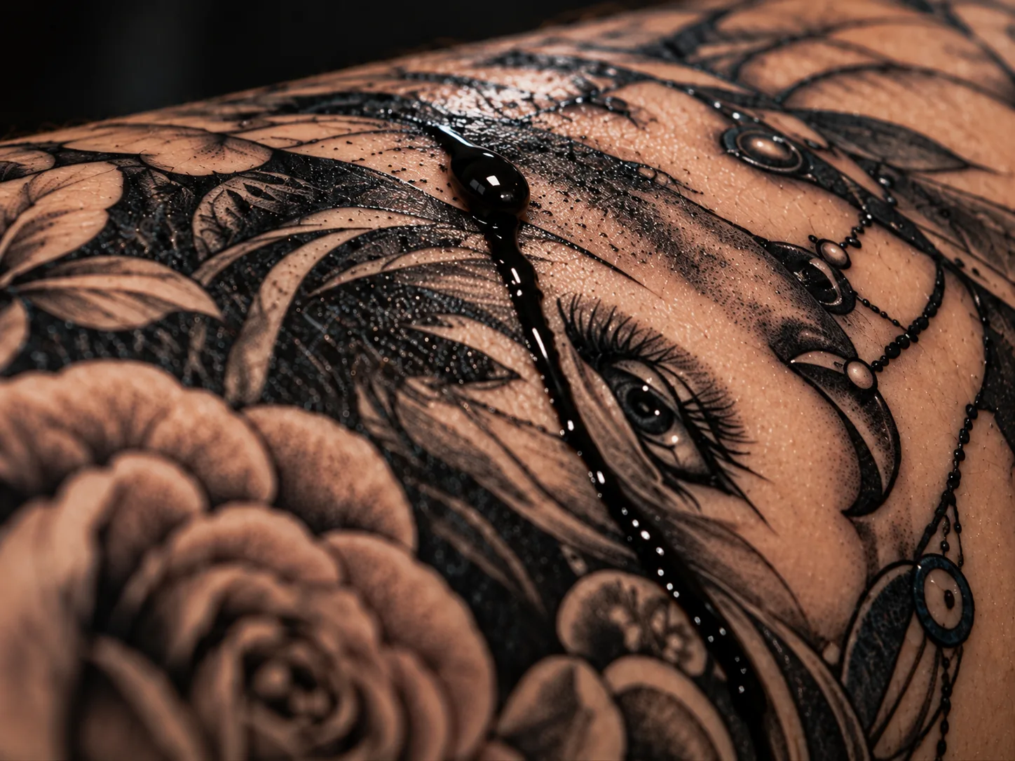 Tintentropfen auf dem fertigen Tattoo