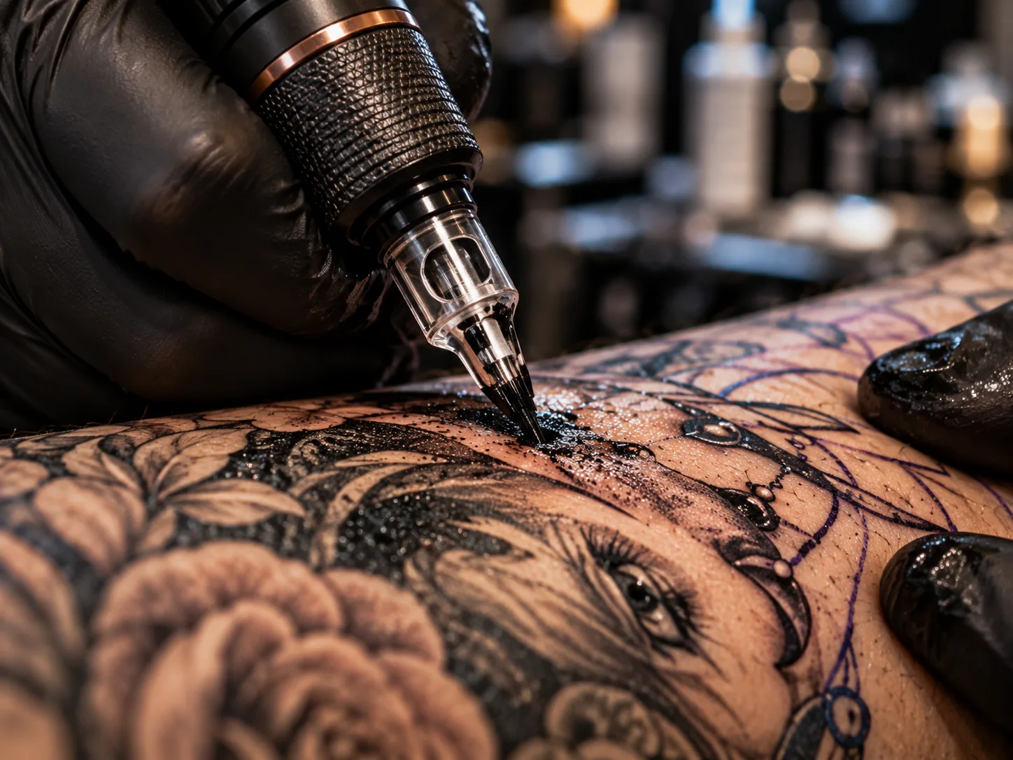 Die Tattoo-Nadel arbeitet am Motiv